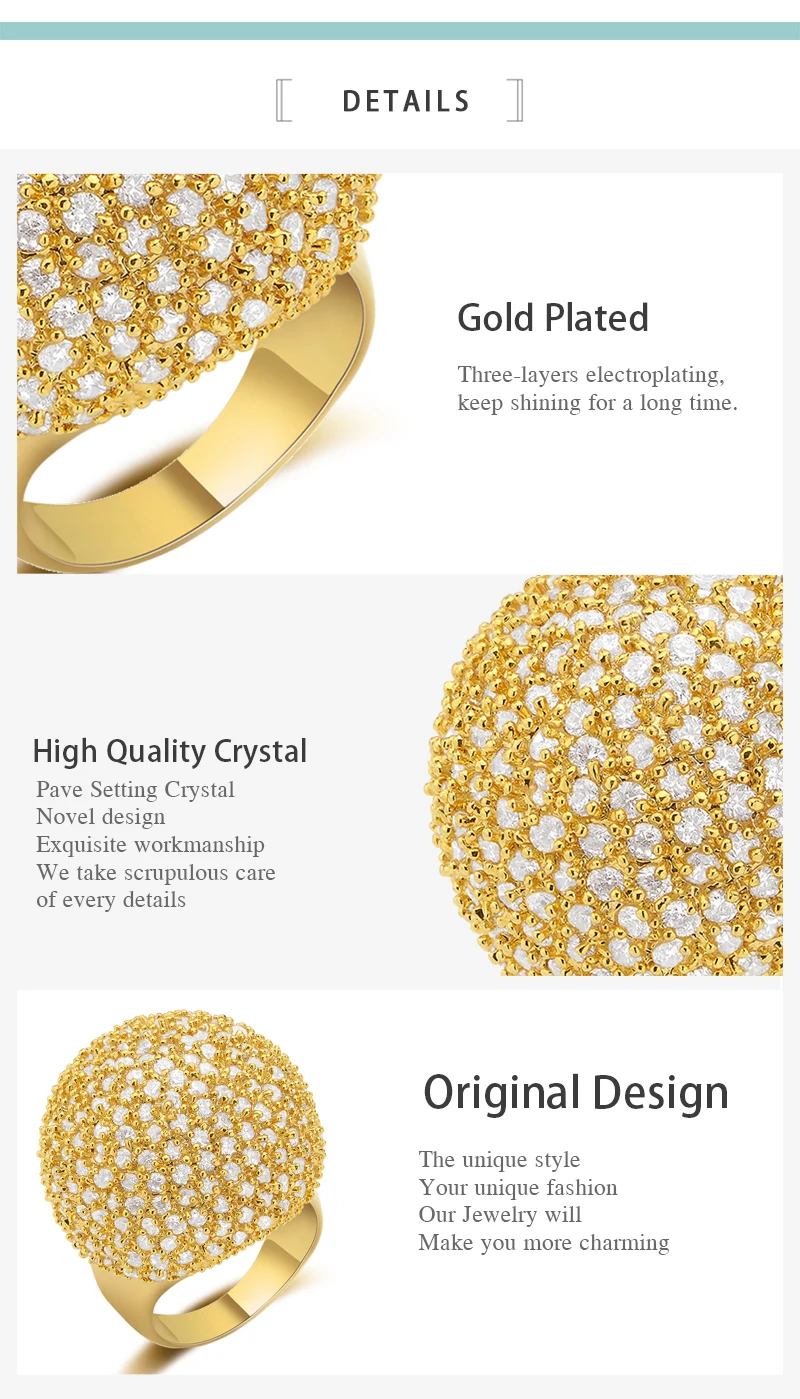 Nandudu роскошные кольца золотого цвета с кубическим цирконием, модные ювелирные изделия, подарок для женщин и девушек, вечерние кольца, кольца, аксессуары R1049
