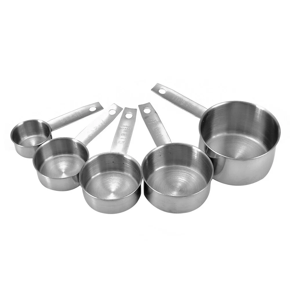 

5PCS/Set Non Toxic Durable Gadgets Measuring Cups Stainless Steel Baking Spoons Practical Kitchen Cooking Portable Tool Silver
