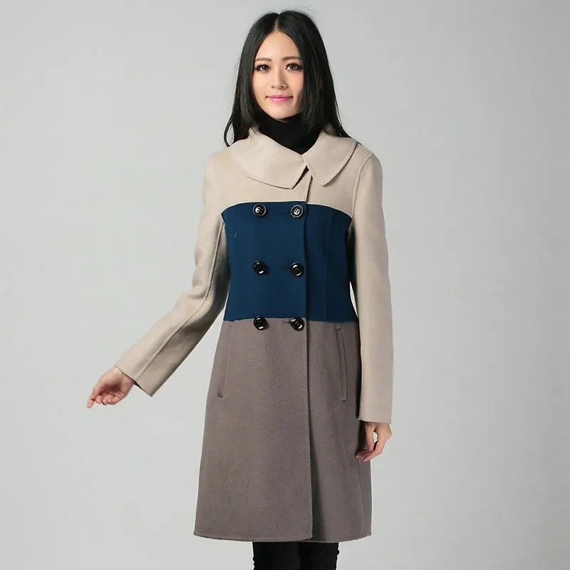 Winter Women Wool Cashmere Coats Double Breasted Woolen Tweed Overcoat Beige Gray Blue Colour Block Design Oufits Mandeau Femme готовые очки для чтения eyelevel blue block readers 2 5