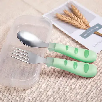 

50set 2pcs/lot Baby Feeding Spoon Fork Set Stainless Steel Toddler Infant Tableware Flatware Kids Cutlery with Ant-Dust Box