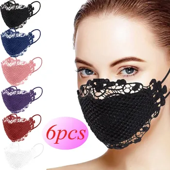 

6pc Delicate Lace Applique Washable And Reusable Mouth Face Mask Mascarilla Reutilizable Mondkapjes Herbruikbaar Mascherine