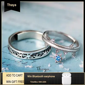 

Thaya 925 Sterling Silver Jewelry 3D Texture Rings Christmas Snowflake Couple Sterling Silver Rings For Women Engagement Gift