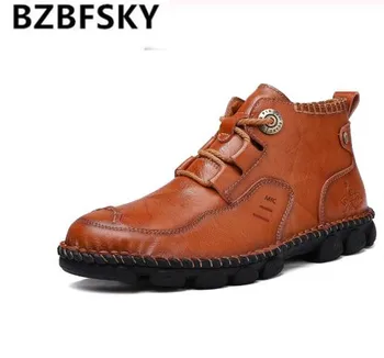 

New Autumn Winter Men shoes Split Leather Men's Boots Comfortable Motorcycle Boots Men's Ankle Boots Big Size 38-48