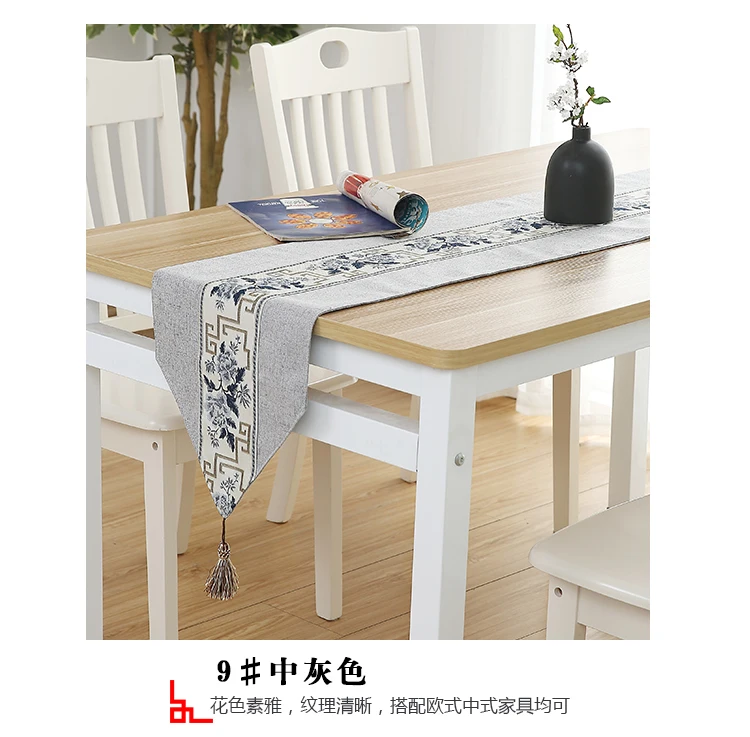 Retro Blue and White Porcelain Dining Flag Table Cloth Linen Table Runner Shoe Cabinet chemin de table tafelloper arpillera L03