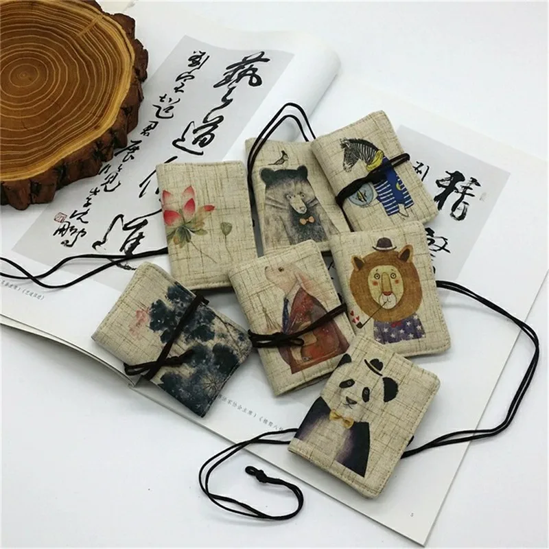 B02137 Cute Cartoon Animal Hand Painted Card Bag 20 Positions Cards Holder Hand Made Lion Panda Pattern photo