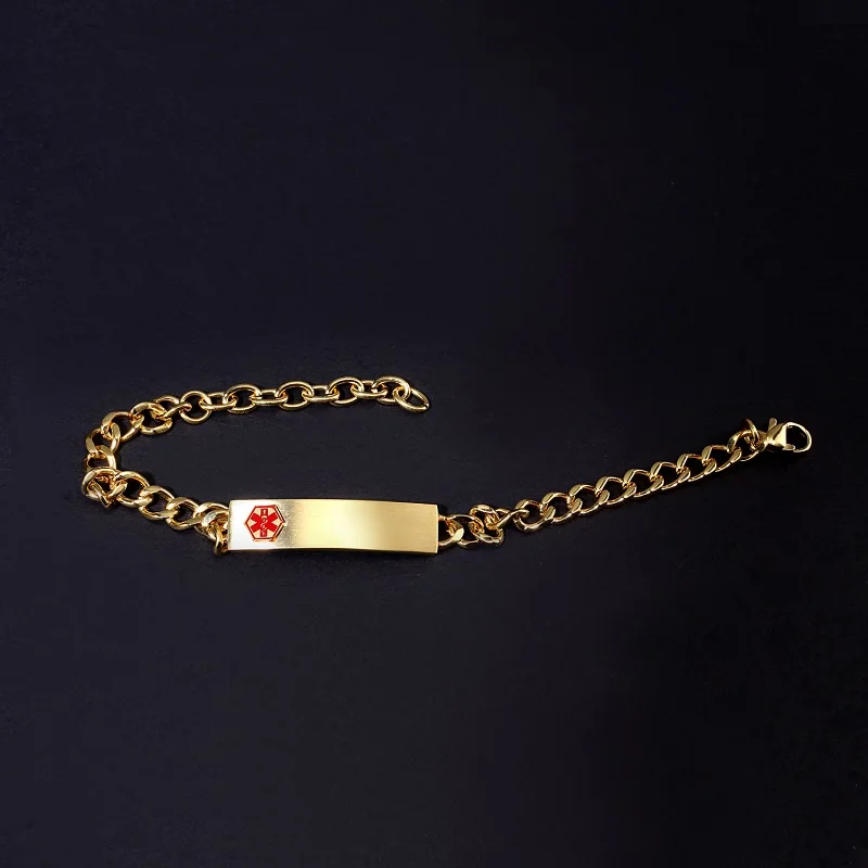 Индивидуальный красный медицинский знак SOS ID защитный браслет серебряный браслет для женщин Выгравированный браслет из нержавеющей стали