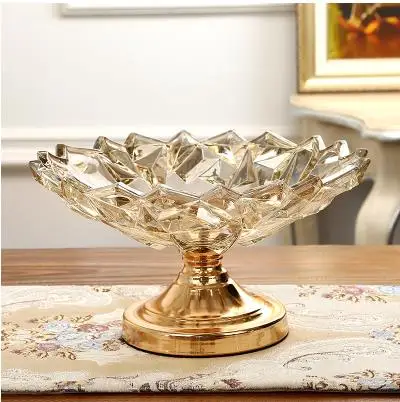 24 cm in diameter Европейская роскошная домашняя стеклянная Фруктовая тарелка, креативное украшение для гостиной, Современная тарелка для сухофруктов, фруктовая чаша, конфетное блюдо - Цвет: 24 cm in diameter