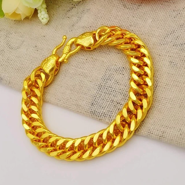 Wholesale Pure gold Color 4MM Flower Heart Bracelet 19CM for Women Girls  Fashion 24k Gold Filled Ladies Wedding Jewelry - AliExpress