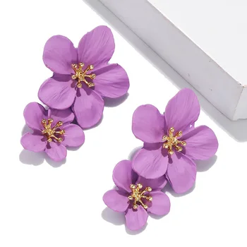 Red Flower Earrings For Women 2020 Double Layers Statement Hanging Pendientes Dangling Fashion Jewelry Yellow Earrings Bijoux bo