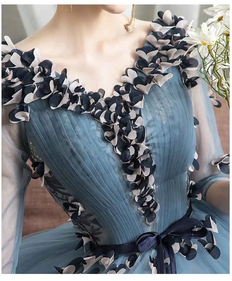 Trajes De Quinceaneras New V Neck Three Quarter Sleeve Quinceanera Dresses Lace Flower Plus Size Lace Up Custom Made Prom Gown