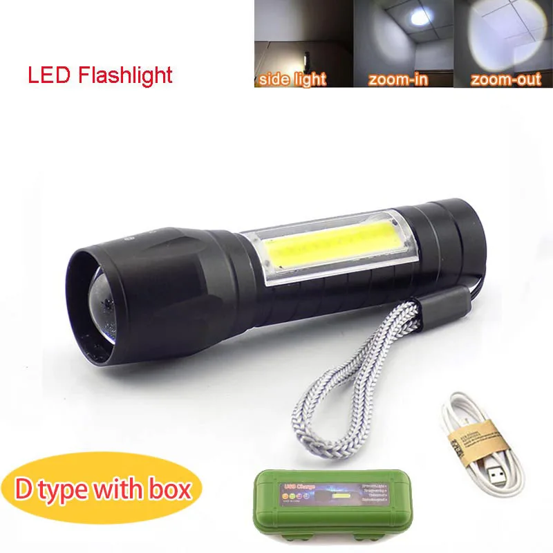 Мини-светильник высокой мощности 2 светодиодный COB Q5 ручка светильник USB linterna работа вспышка светильник фонарь перезаряжаемая батарея лампа кемпинг linternas - Испускаемый цвет: D with gift box