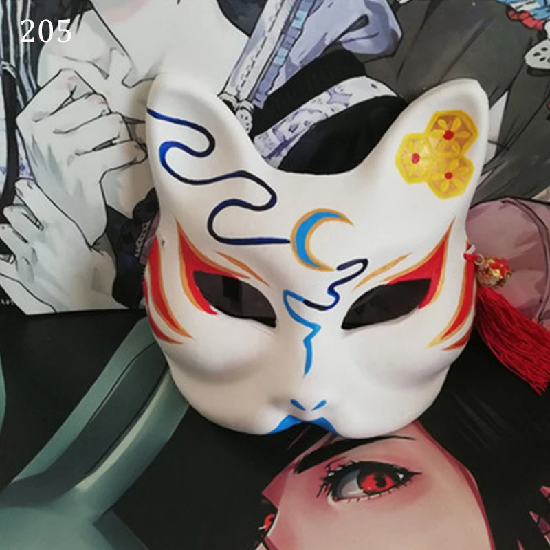 Anime Mask 205 Аниме стиль ручная роспись Половина лица лиса маска для девочек мальчик косплей шоу на сцене танцы вечерние Хэллоуин прямая трансляция видео - Цвет: Anime Mask 205