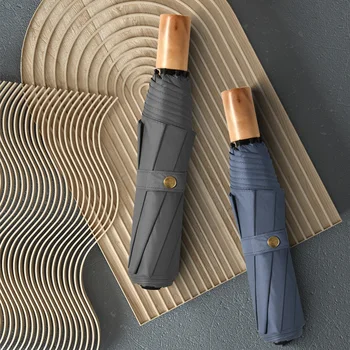

Wooden Handle Umbrella Rain Women Sunshade Anti Uv Women Umbrella Folding Umbrella Men Business Windproof Men Gift Women Parasol