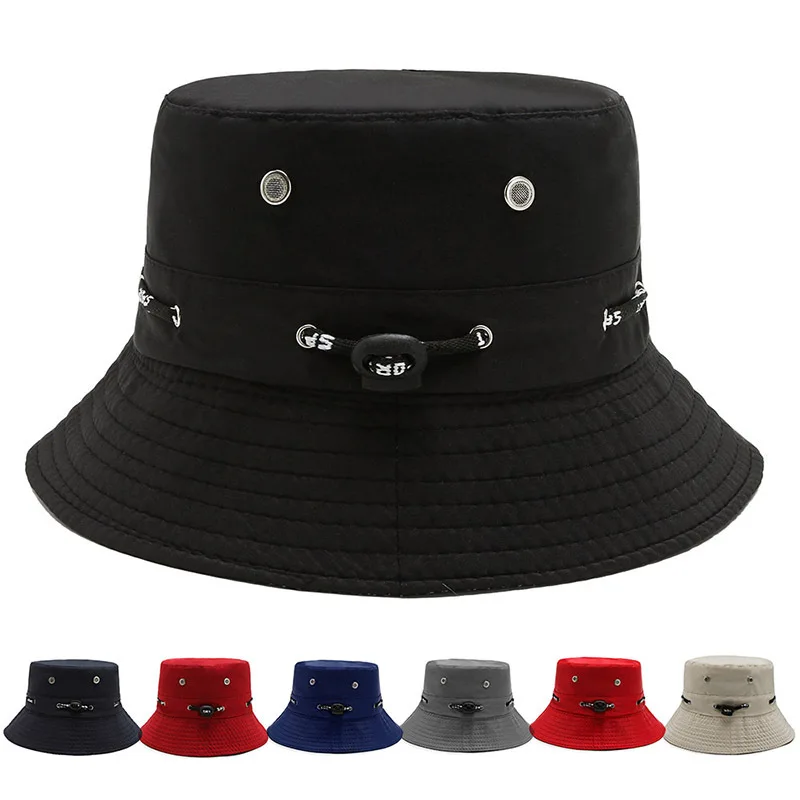 Women Bucket Hats with Drawstring Windproof Men Fisherman Hat Summer Sun Shade Outdoor Sports Hiking Fishing Hat Cap Wide Brim