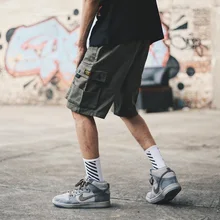 Мужские уличные шорты Карго в японском стиле, шорты-шаровары с несколькими карманами, мужские хлопковые Свободные повседневные шорты для работы плюс