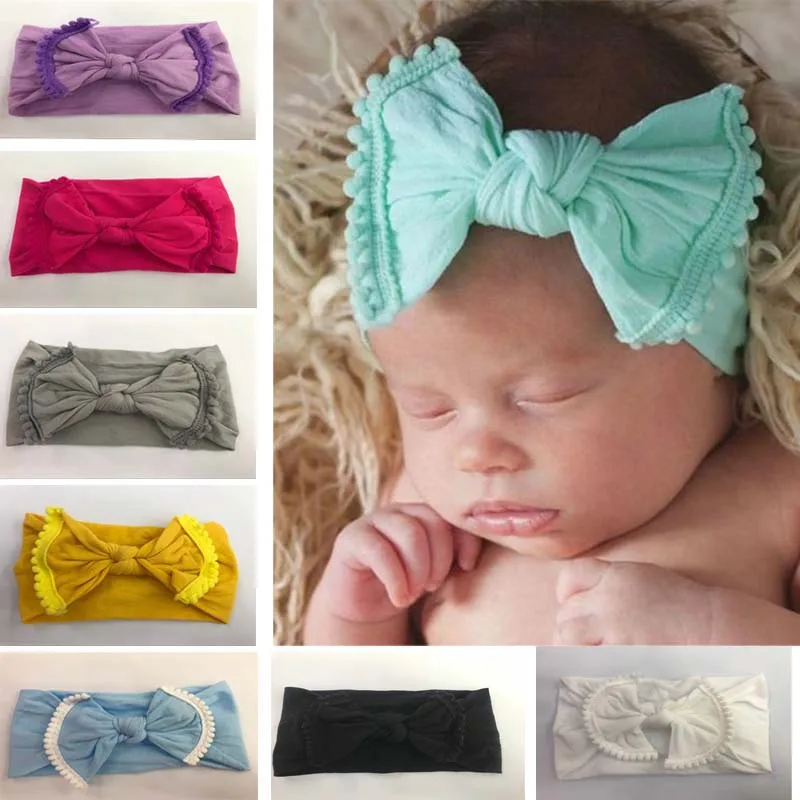 

Hot Sales Soft Furry Ball Nylon Silk Stockings Large Bow Hair Band Europe And America Children Infants Hair Band Headdress