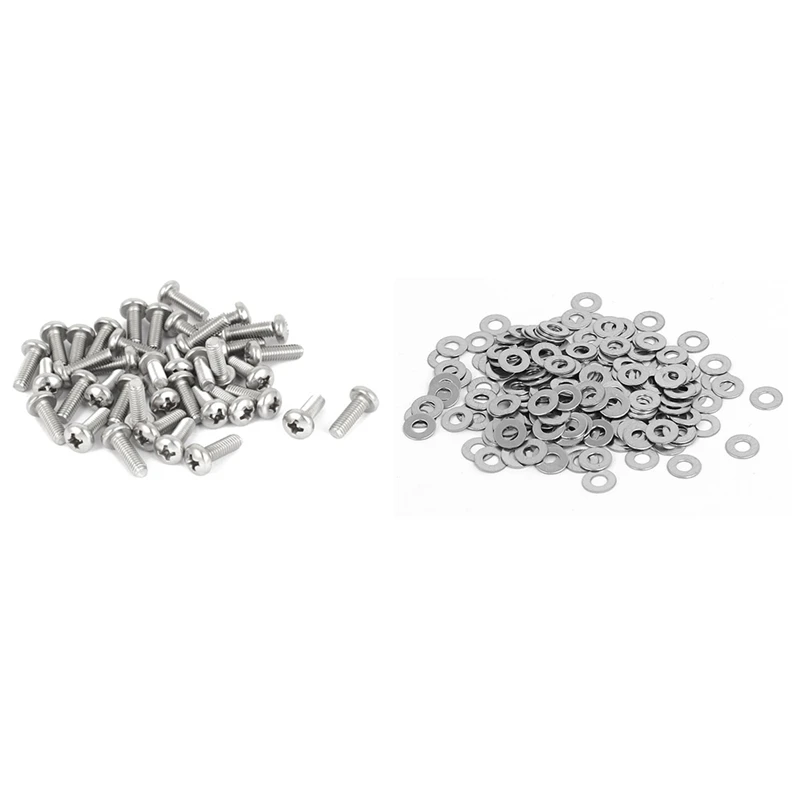 60Pcs M2 X 4Mm 304 Stainless Steel Phillips Round Head Screws Bolt &amp 200Pcs Flat Washers DIN125 | Обустройство дома