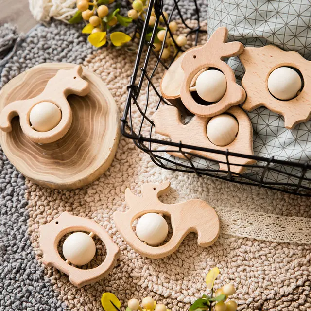 Baby Molar Toys Cartoon Animals Shape Food Grade Wooden Teething Toys For Newborn Montessori Handmade Rattles Baby Teethers Toys 2