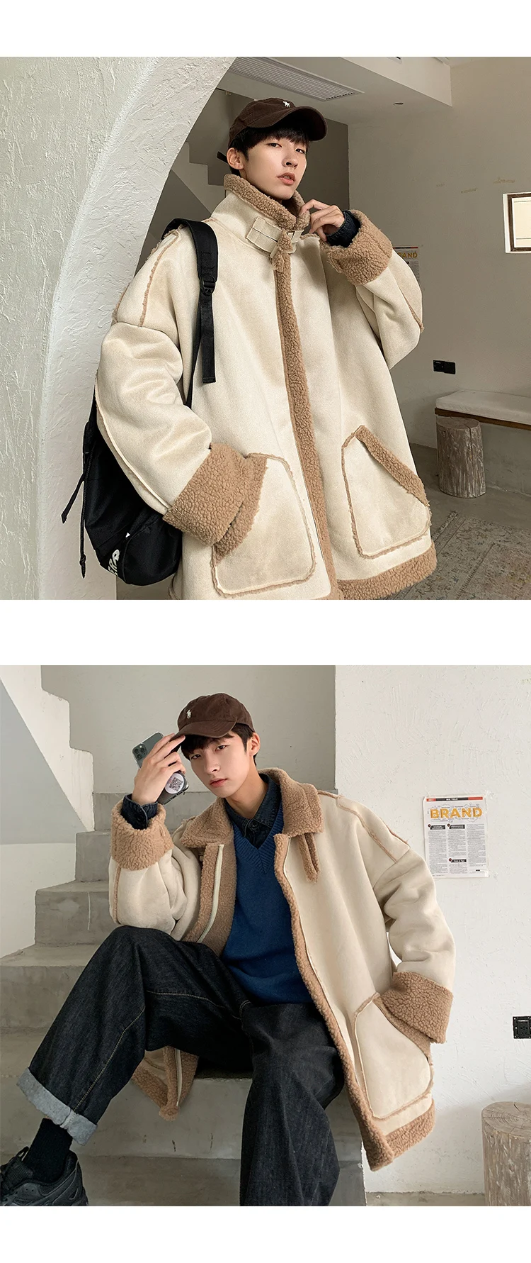 Winter New Lamb Fur Coat Men's Warm Thick Fashion Parka Men Casual Cotton Coat Street Wild Loose Male Clothes Overcoat M-2XL