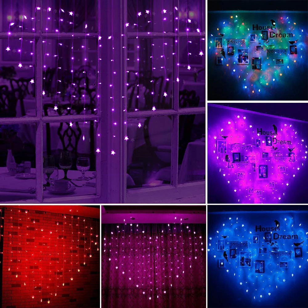 Heart Style LED Window Curtain String Lights LED Heart Lights for Wedding Valentine Day Party Bedroom Indoor Decoration 6 Colors