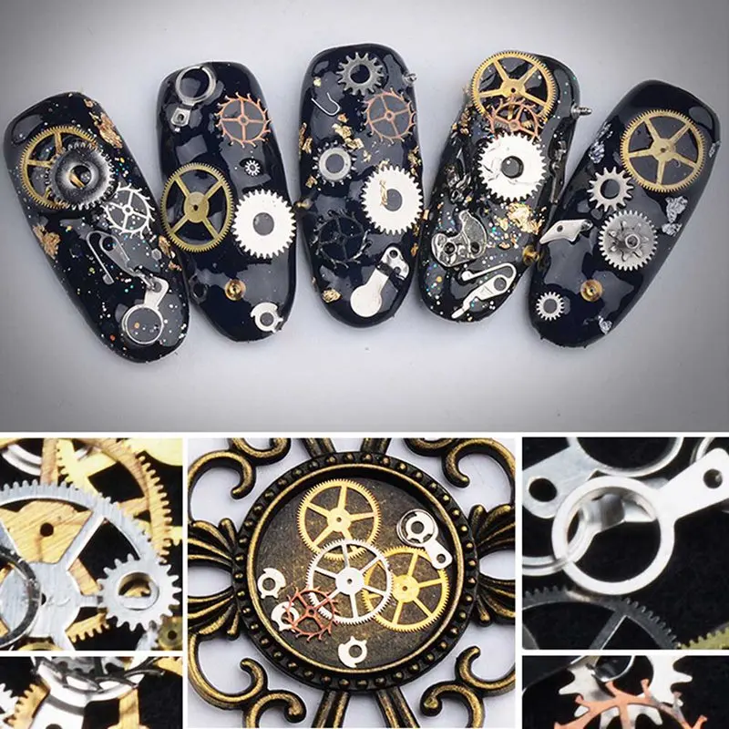 

1 Box Mixed 3D Rhinestones Nail Art Decorations Steam Punk Metal Manicure Nail Studs Time Gear Manicure Accessories