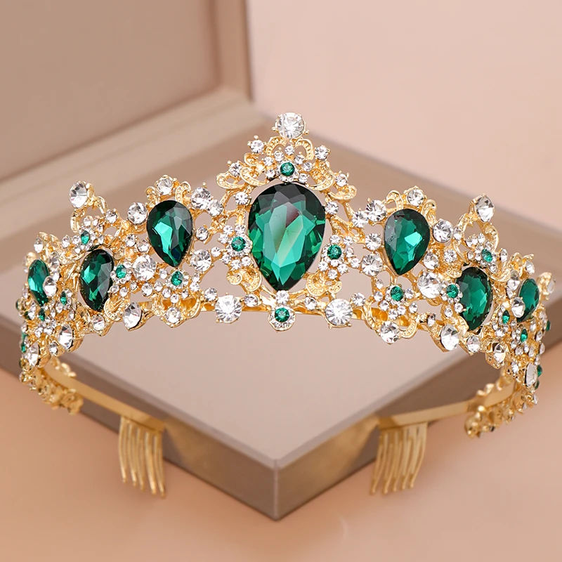 Green AiliBride диадема Королевская корона свадебные украшения для волос красные Кристаллы Стразы Диадемы и короны для невесты Свадебные аксессуары для волос - Окраска металла: Green