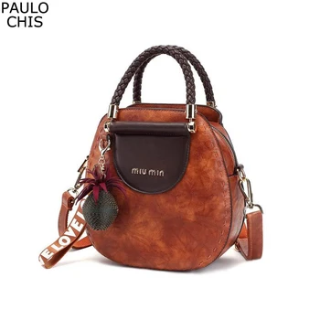 

Retro splice Round Bag Designer Handbag PU Leather Shoulder Crossbody Bags Female Tassel Messenger Bag 2019 NEW