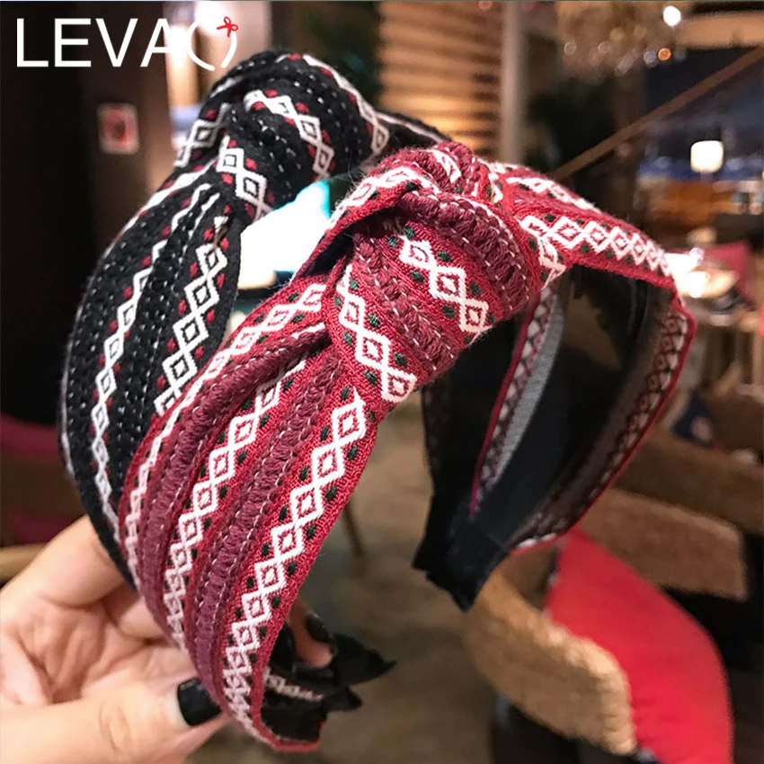 Levao стиль кошечки для волос с узорами для фотосъемки Корейский осень зима этнический стиль крест узел повязки для женщин