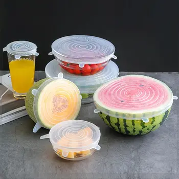 

6 Pcs/set Universal Silicon Cover Fresh Keeping Silicone Stretch Lids Caps For Food Pot Dish Kitchen Accessories Reusable Hot