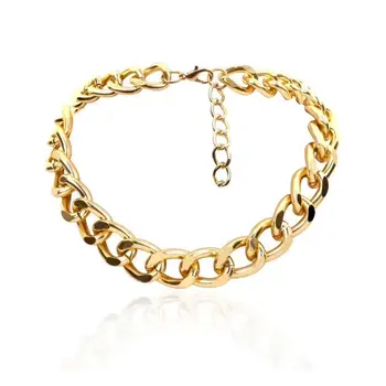 

WT-N1212 High quality electroplated big chunky brass chain necklace 14 inch chain choker necklace trendy women metal choker neck