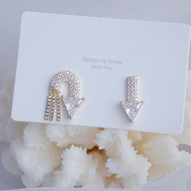 Korean Trendy Asymmetry CZ Tassel Arrow Women Earring Bling Transparent Pave Cubic Zirconia Stud Earring Daily Jewelry Pendant - Image 4