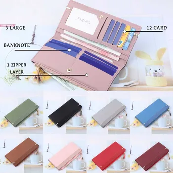 

Ladies Long Leather Clutch Wallet Fashion Zip Money Bag Multicolor Wallet Splicing Wild Card Case Женский кошелек 2020 New
