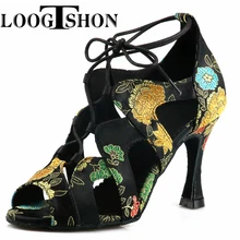 Loogtshon Dance Shoes for Women Ballroom Latin shoes Ladies Modern Tango Dancing Performance Shoes Salsa Sandals 7.5CM Heel