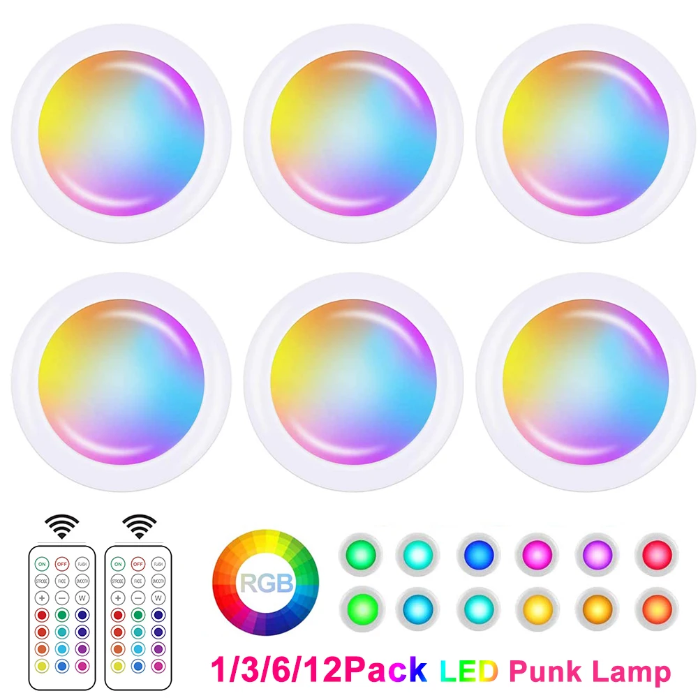 

New Remote Controls LED Cabinet Lighting Wireless Color Changing LED Puck Light Closet Light Lights Stick On Lights 1/3/6/12Pack