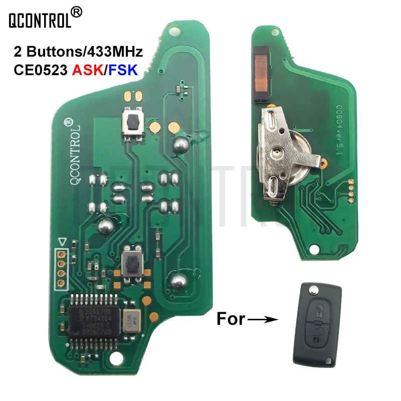 

QCONTROL Автомобильная плата дистанционного ключа для Peugeot 207 307 308 407 807 Expert Partner CC SW (CE0523 ASK/FSK) 2 кнопки
