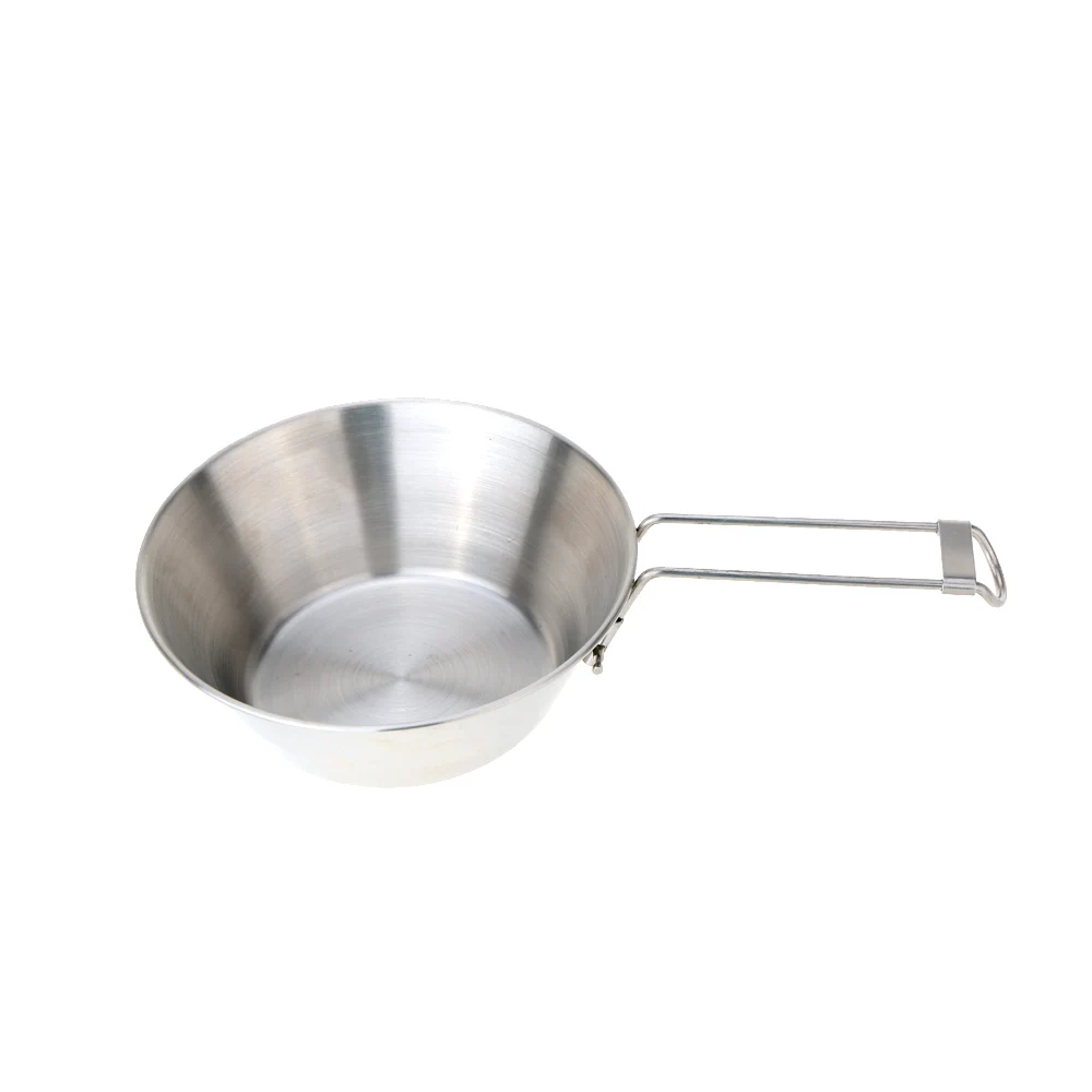 Stainless Steel Bowl with Foldable Handle Camping Tableware Portable Cookware Bowl