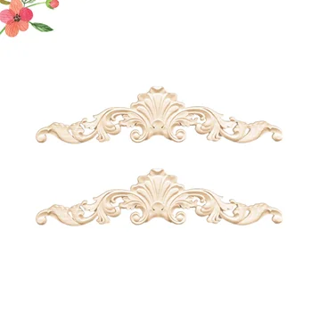 

2pcs Wood Carved Applique Cabinet Door Long Carving Flowers for Home Office Dorm