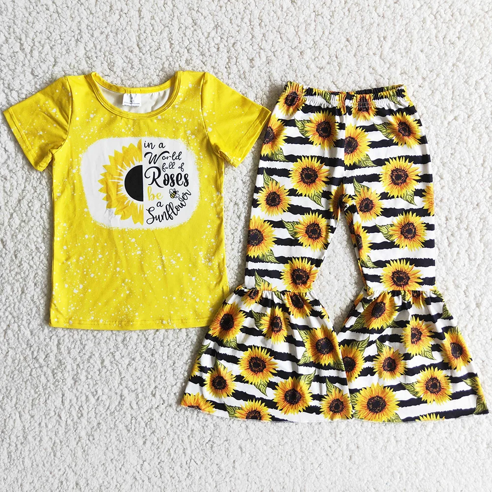 

Hot Design Toddler Girls Clothes Sunflower Boutique Baby Girls Clothing Toddler Bell Bottom Pants Outfits Fashion Baby Clothing