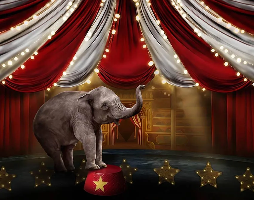 7 X5Ft Vintage Red Circo Circus Stage Tenda Elefante Custom Photo Studio Sfondo Vinile 220Cm X 150Cm