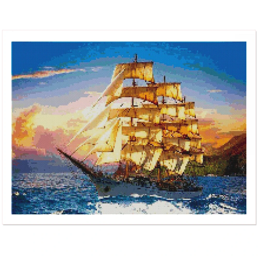 DIY Diamond Painting New Arrival Sailboat Home Decor Full Square round Mosaic Ship Embroidery Sunset Sea