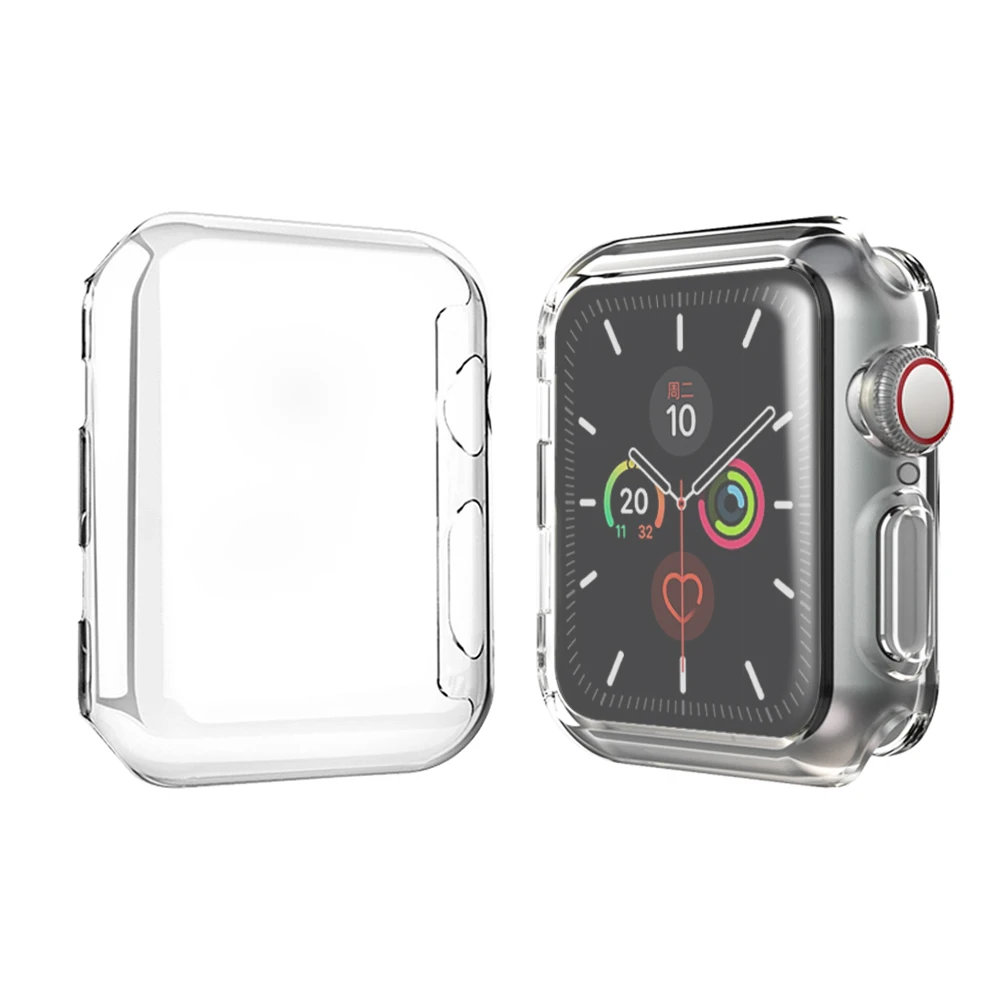 Алмазный чехол для Apple watch band 5 4 3 2 1 чехол 44 мм 40 мм 42 мм 38 мм iwatch band Кристальный защитный бампер - Цвет: Silicone transparent