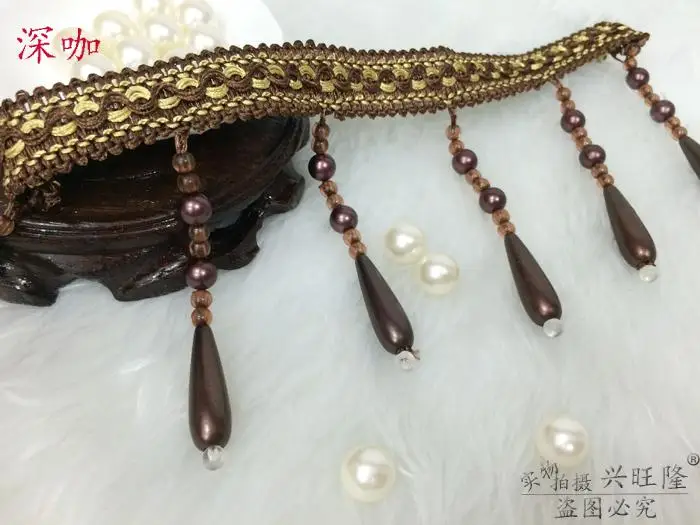 Curtain Decorative Accessories European style line weaving Candy color Crystal Pearl Bead lace Tassels Curtain Trims 12M/lot - Цвет: K