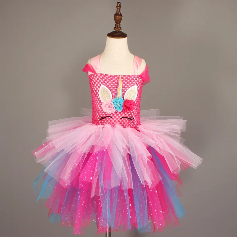 Glittery Unicorn Princess Pageant Flower Girl Tutu Dress Kids Party Costume with Headband and Wings Halloween Cosplay Girl Dresses (15)