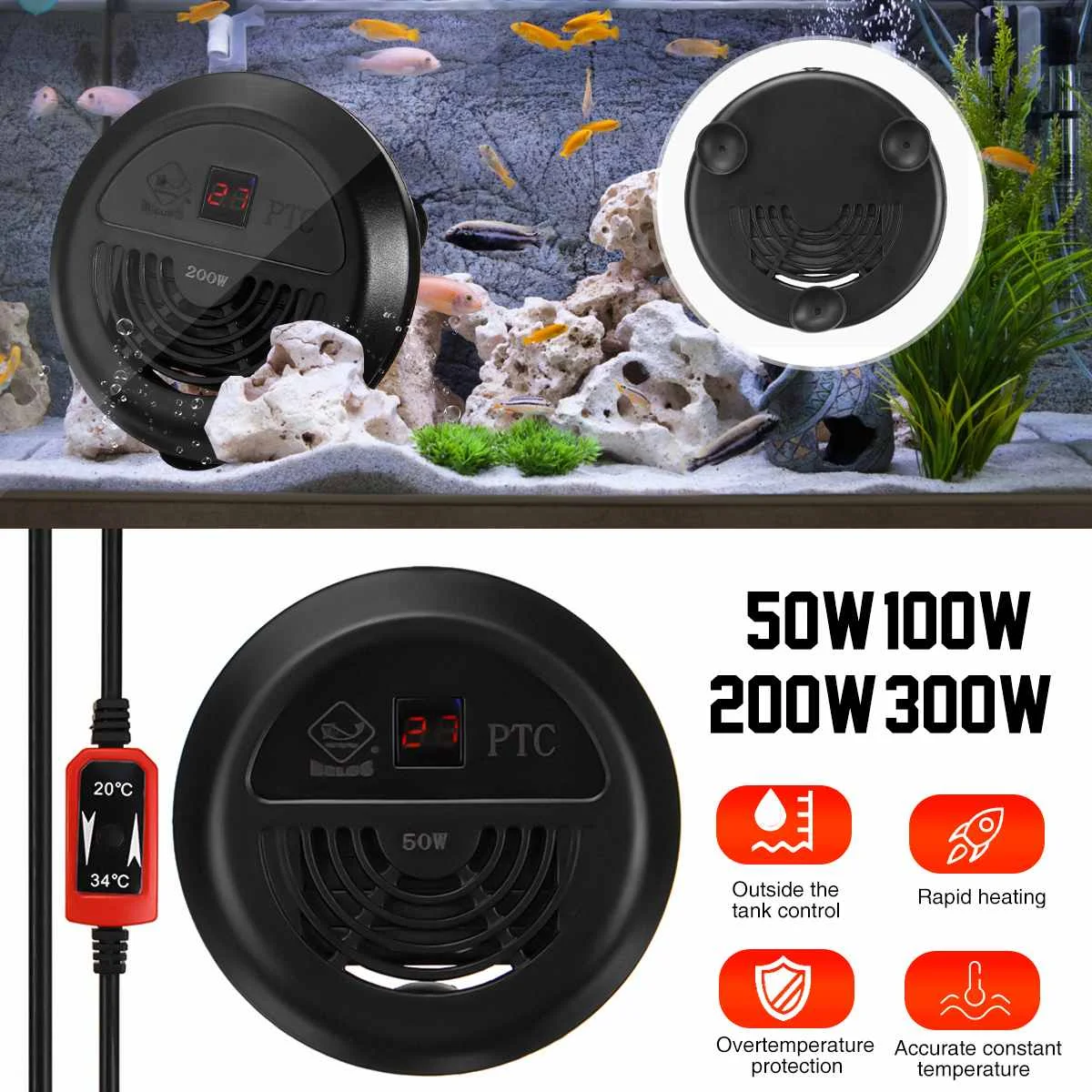 Интеллигентая(ый) Аквариум Нагреватель 50/100/200/300W погружной нагреватель топливного бака автоматическая постоянная Контроль температуры светодиодный вода теплее