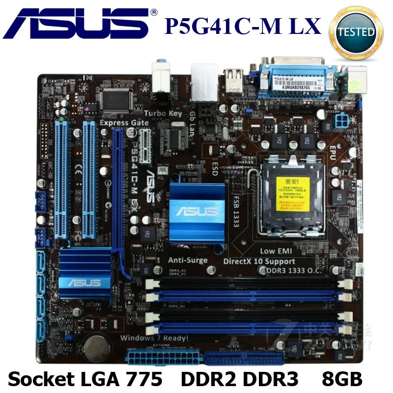 Розетка LGA Asus P5G41C M LX настольная материнская плата G41 розетка LGA 775 Q8200 Q8300 DDR2 DDR3 8G uATX BIOS оригинальная б/у материнская плата|Материнские платы|   | АлиЭкспресс
