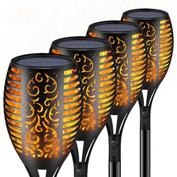 

33/96 LED Solar Rechargeable Flame Lamp Outdoor Torch Lights Safety Waterproof Flicker Light for Garden Decoration Automatic