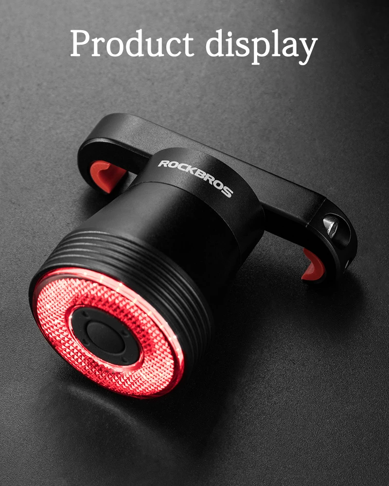 Best ROCKBROS Bike IPx6 Waterproof Smart Brake Sensing Light Auto Start/Stop LED Charging Cycling Taillight Bicycle Light Accessories 8