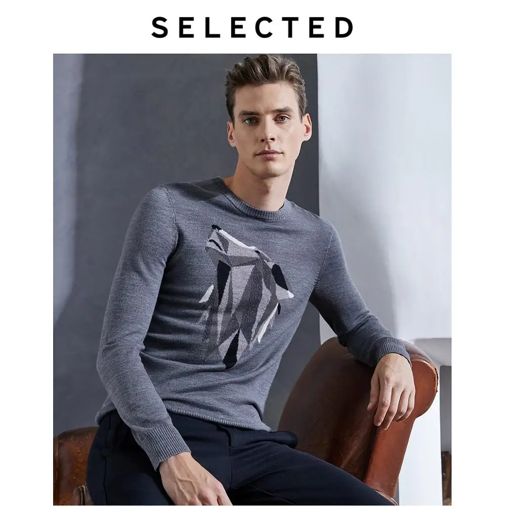 Pullover SELECTED Sweater Neckline Knit Animal-Pattern Woolen Round Autumn 419424550