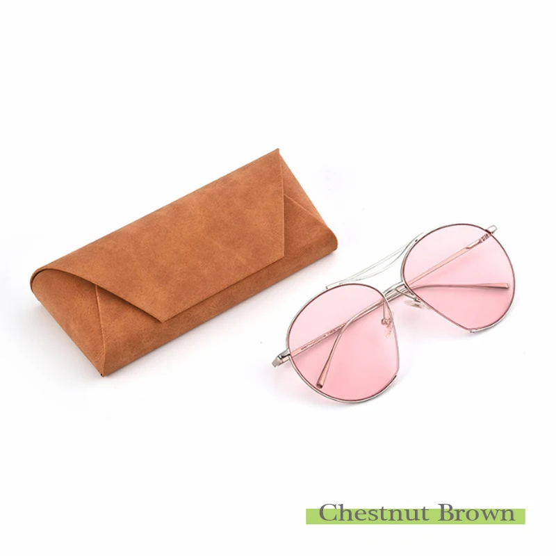 Chestnut Brown Модные Простые матовые очки, женские кожаные складные солнцезащитные очки, очки для чтения, коробка для очков, очки для близорукости - Цвет: Chestnut Brown