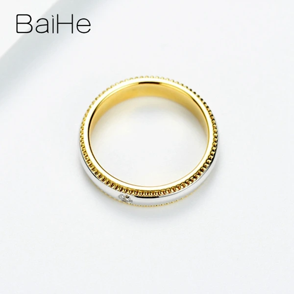 BAIHE Твердое 14 к желтое+ белое золото 0.04ct сертифицированное H/SI круглое натуральное бриллиантовое ювелирное изделие обручальное женское Подарочное кольцо